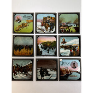 Set Of 9 Magic Lantern Glass Slides The Russo - Japanese War Coloured * Read